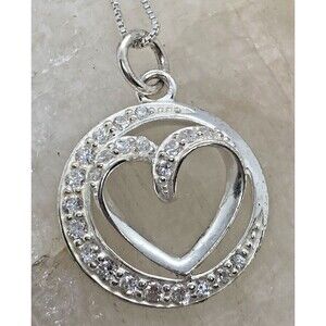 Open Heart Sisters Always CZ‎ Pendant Sterling 925 Silver 18'' Necklace 3.9g